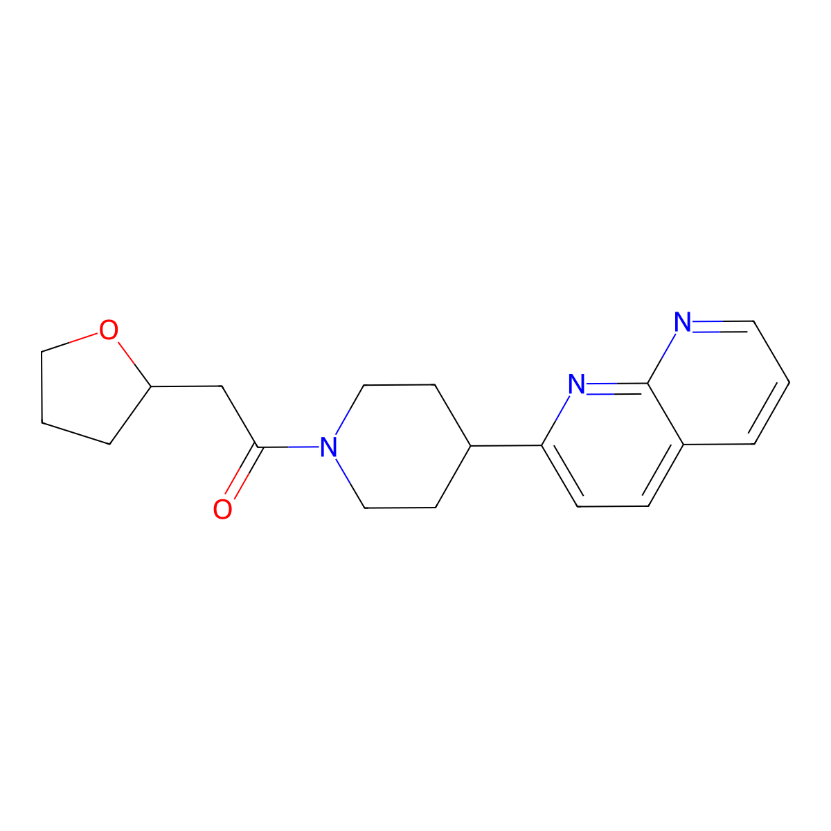 1-[4-(1,8-Naphthyridin-2-yl)piperidin-1-yl]-2-(oxolan-2-yl)ethan-1-one molecular structure, CAS 2741954-48-1