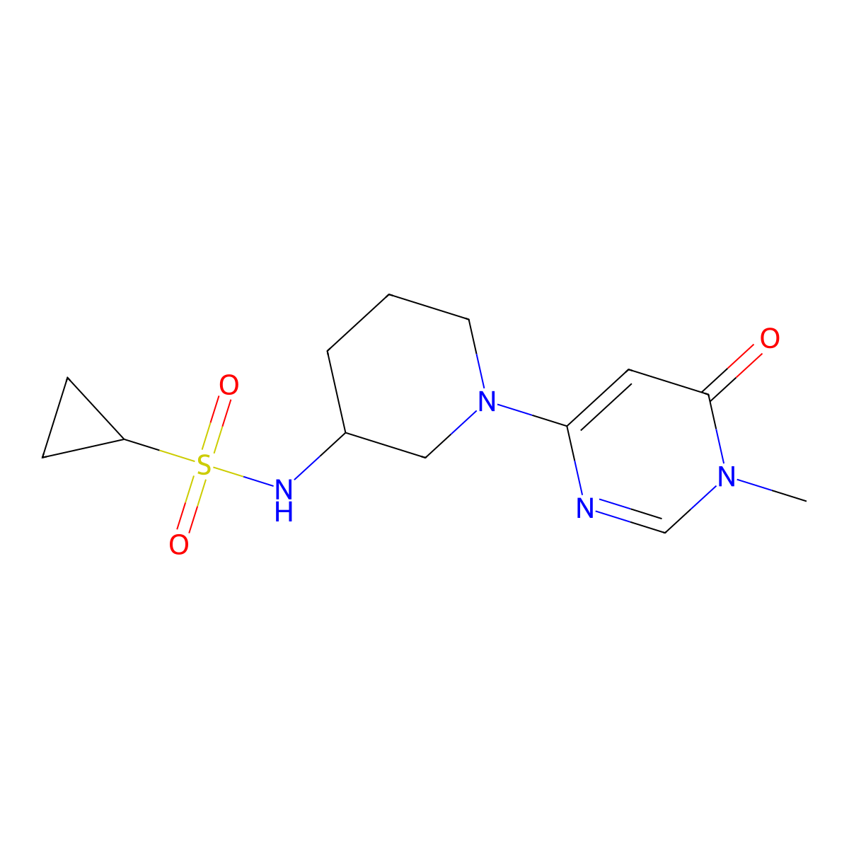N-[1-(1-methyl-6-oxo-1,6-dihydropyrimidin-4-yl)piperidin-3-yl]cyclopropanesulfonamide molecular structure, CAS 2741954-49-2