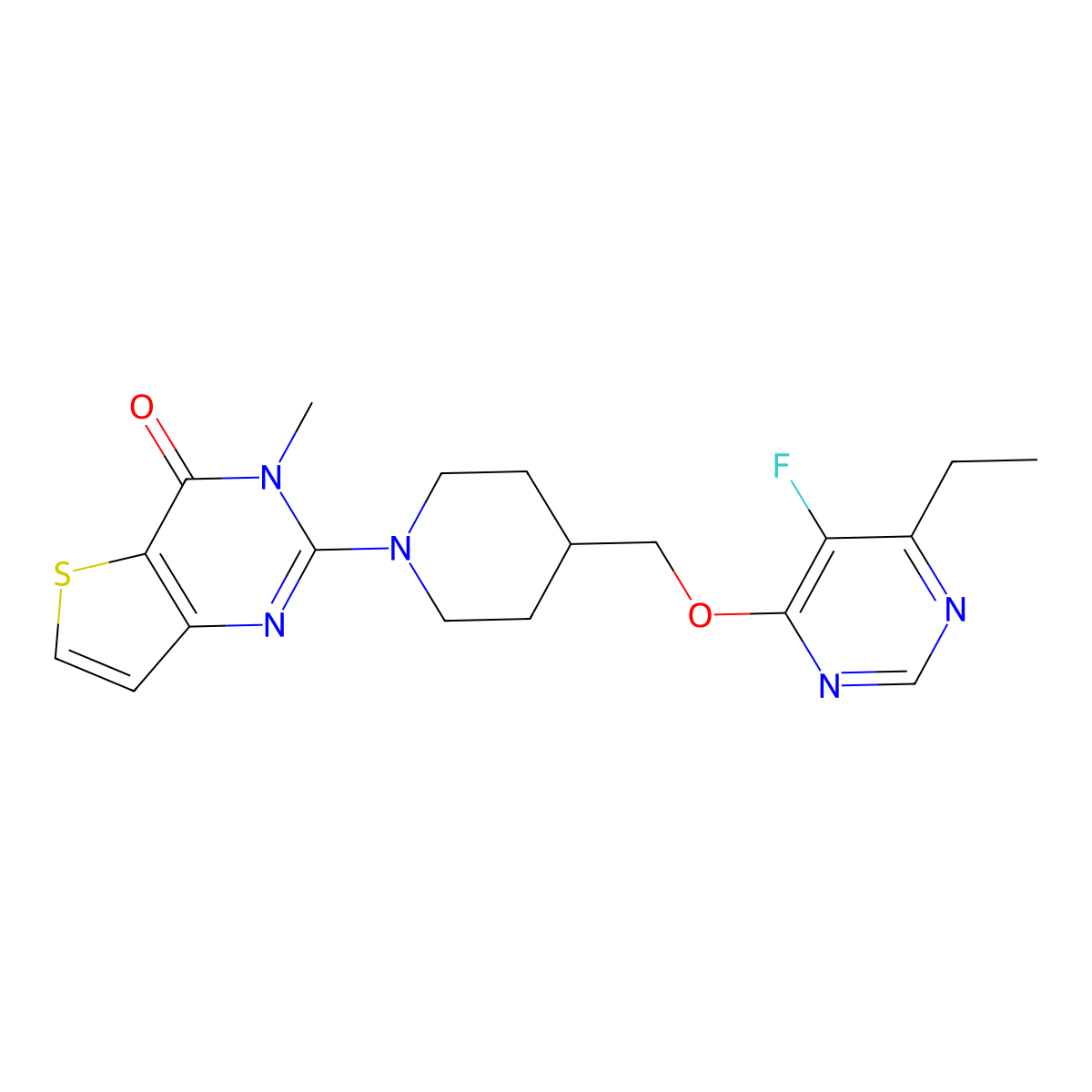 2-(4-{[(6-ethyl-5-fluoropyrimidin-4-yl)oxy]methyl}piperidin-1-yl)-3-methyl-3H,4H-thieno[3,2-d]pyrimidin-4-one molecular structure, CAS 2741954-50-5