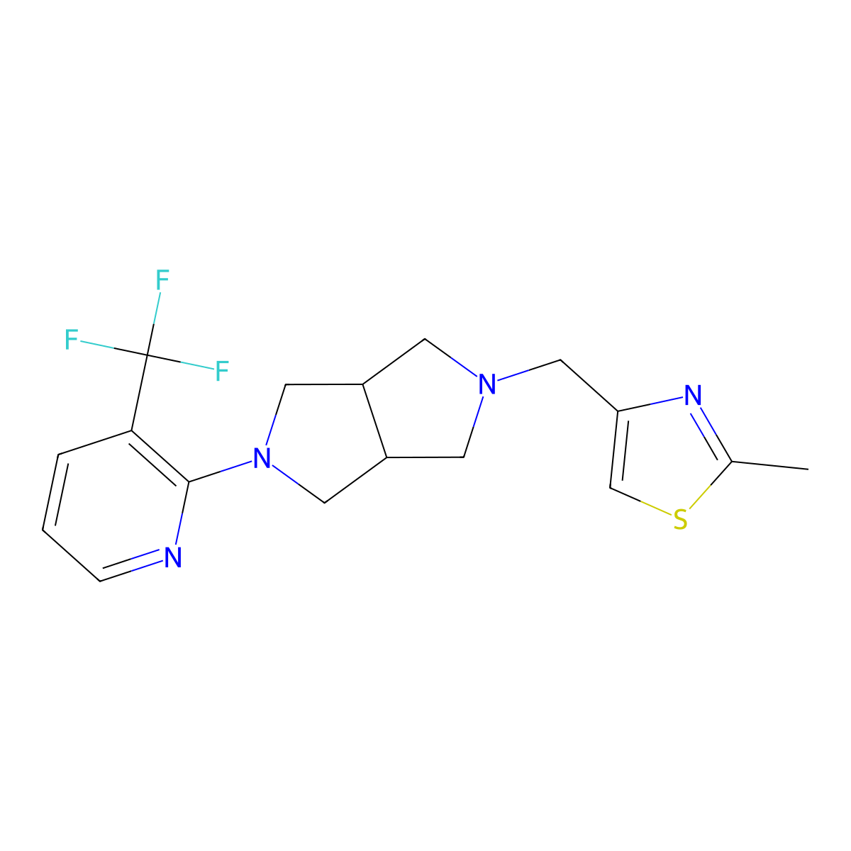 2-{5-[(2-Methyl-1,3-thiazol-4-yl)methyl]-octahydropyrrolo[3,4-c]pyrrol-2-yl}-3-(trifluoromethyl)pyridine molecular structure, CAS 2741954-52-7
