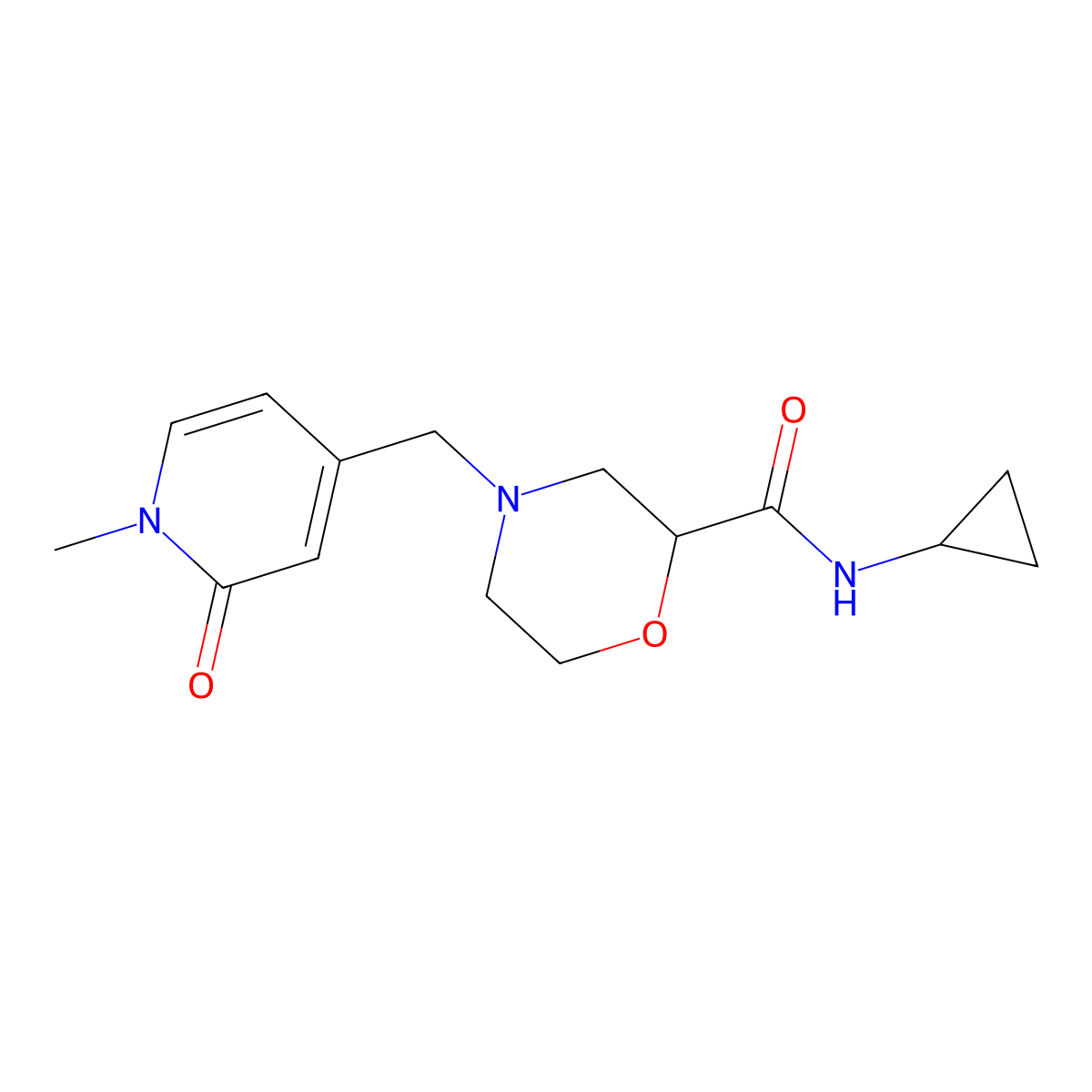 N-cyclopropyl-4-[(1-methyl-2-oxo-1,2-dihydropyridin-4-yl)methyl]morpholine-2-carboxamide molecular structure, CAS 2741954-54-9