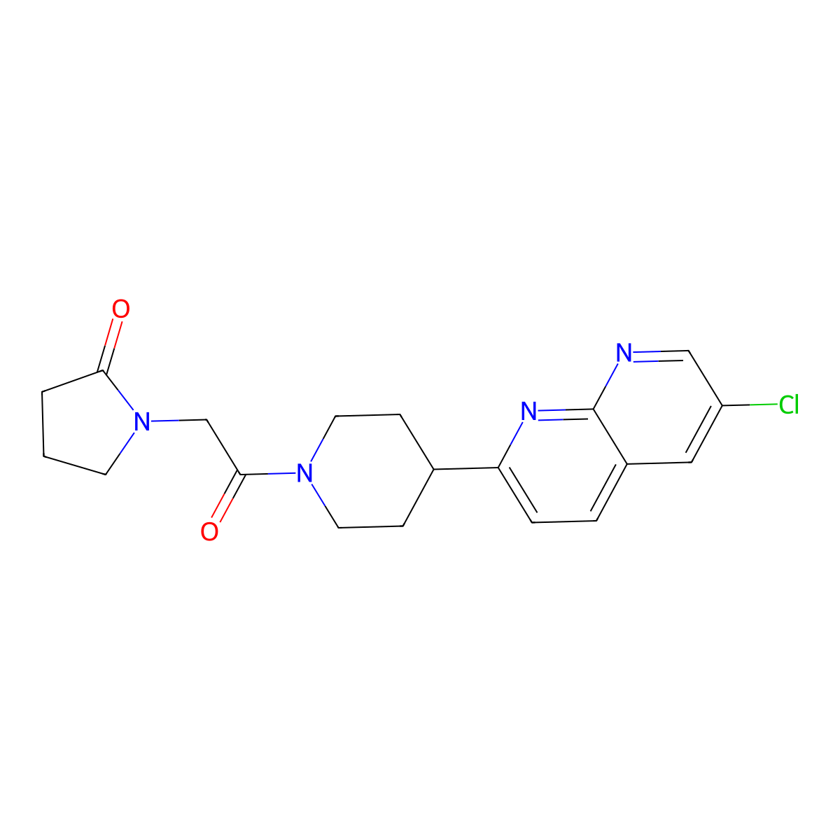 1-{2-[4-(6-Chloro-1,8-naphthyridin-2-yl)piperidin-1-yl]-2-oxoethyl}pyrrolidin-2-one molecular structure, CAS 2741954-57-2