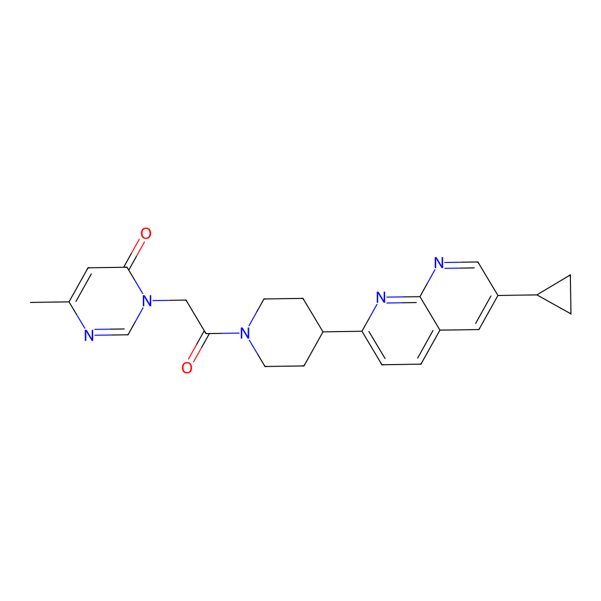 3-{2-[4-(6-Cyclopropyl-1,8-naphthyridin-2-yl)piperidin-1-yl]-2-oxoethyl}-6-methyl-3,4-dihydropyrimidin-4-one molecular structure, CAS 2741954-58-3