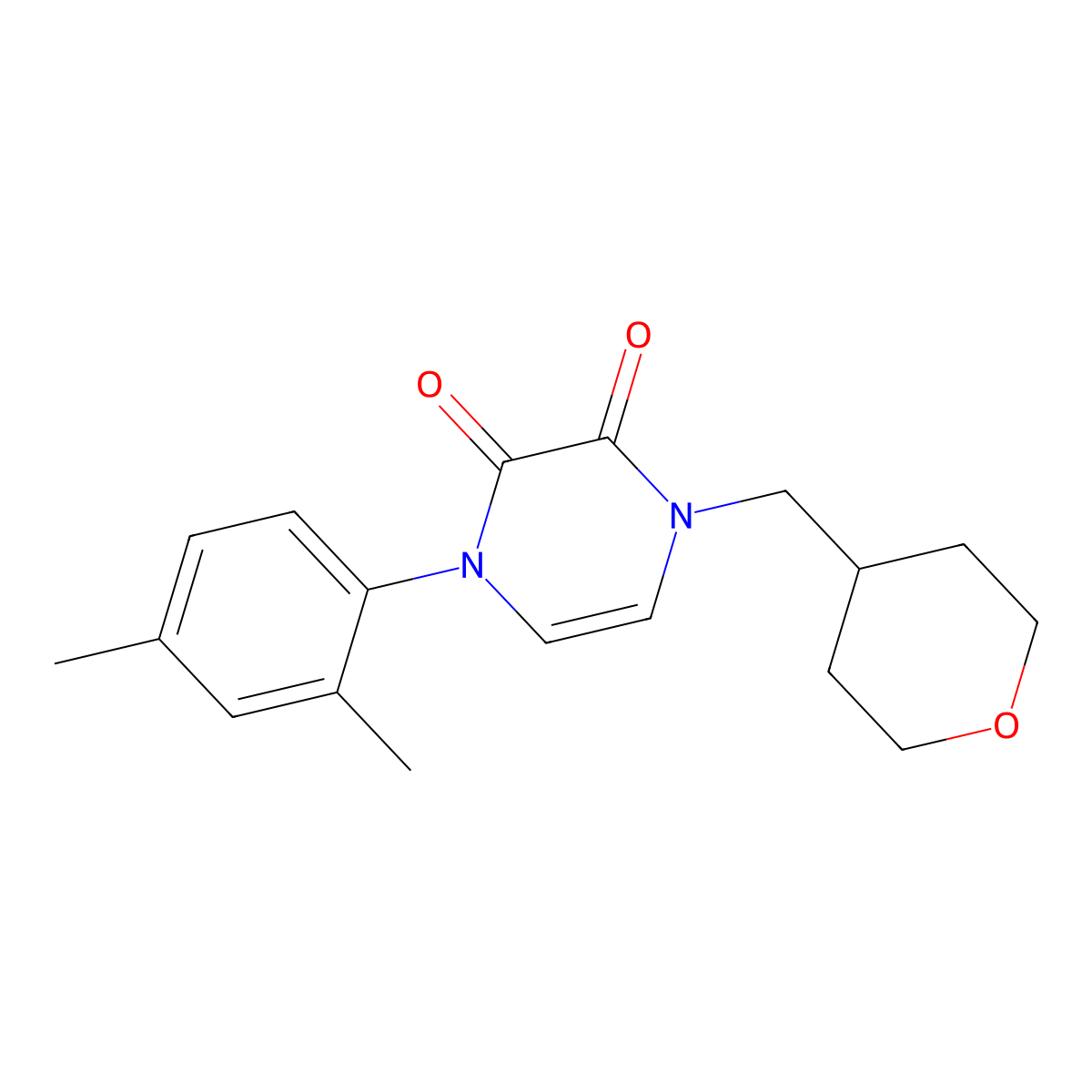 1-(2,4-Dimethylphenyl)-4-[(oxan-4-yl)methyl]-1,2,3,4-tetrahydropyrazine-2,3-dione molecular structure, CAS 2741954-59-4