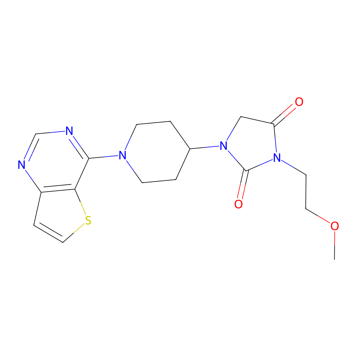3-(2-Methoxyethyl)-1-(1-{thieno[3,2-d]pyrimidin-4-yl}piperidin-4-yl)imidazolidine-2,4-dione molecular structure, CAS 2741954-60-7