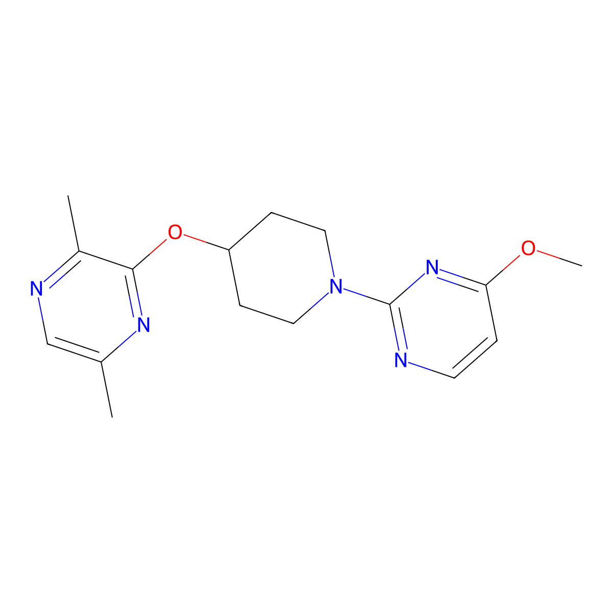 2-{4-[(3,6-Dimethylpyrazin-2-yl)oxy]piperidin-1-yl}-4-methoxypyrimidine molecular structure, CAS 2741954-67-4