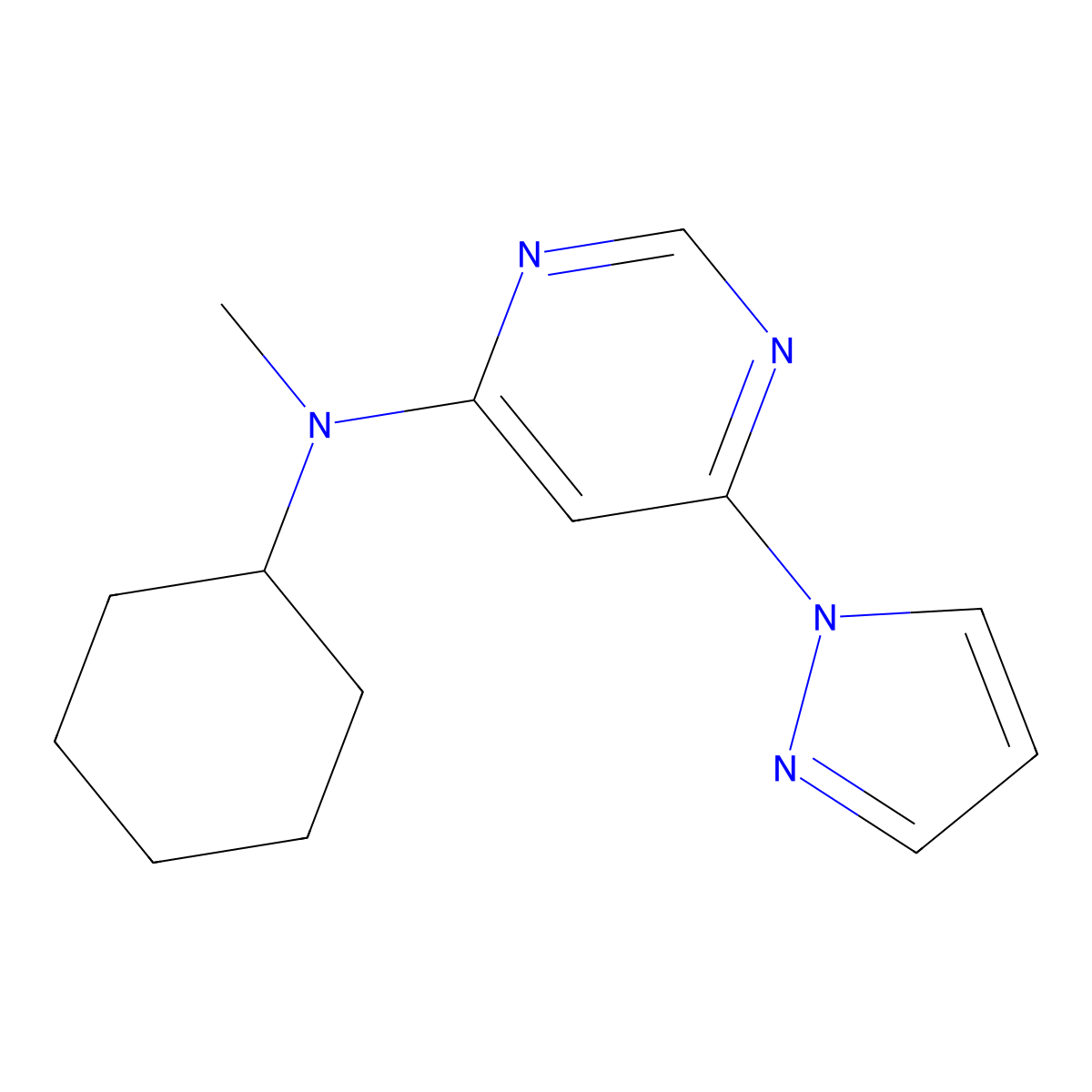 N-cyclohexyl-N-methyl-6-(1H-pyrazol-1-yl)pyrimidin-4-amine molecular structure, CAS 2741954-70-9