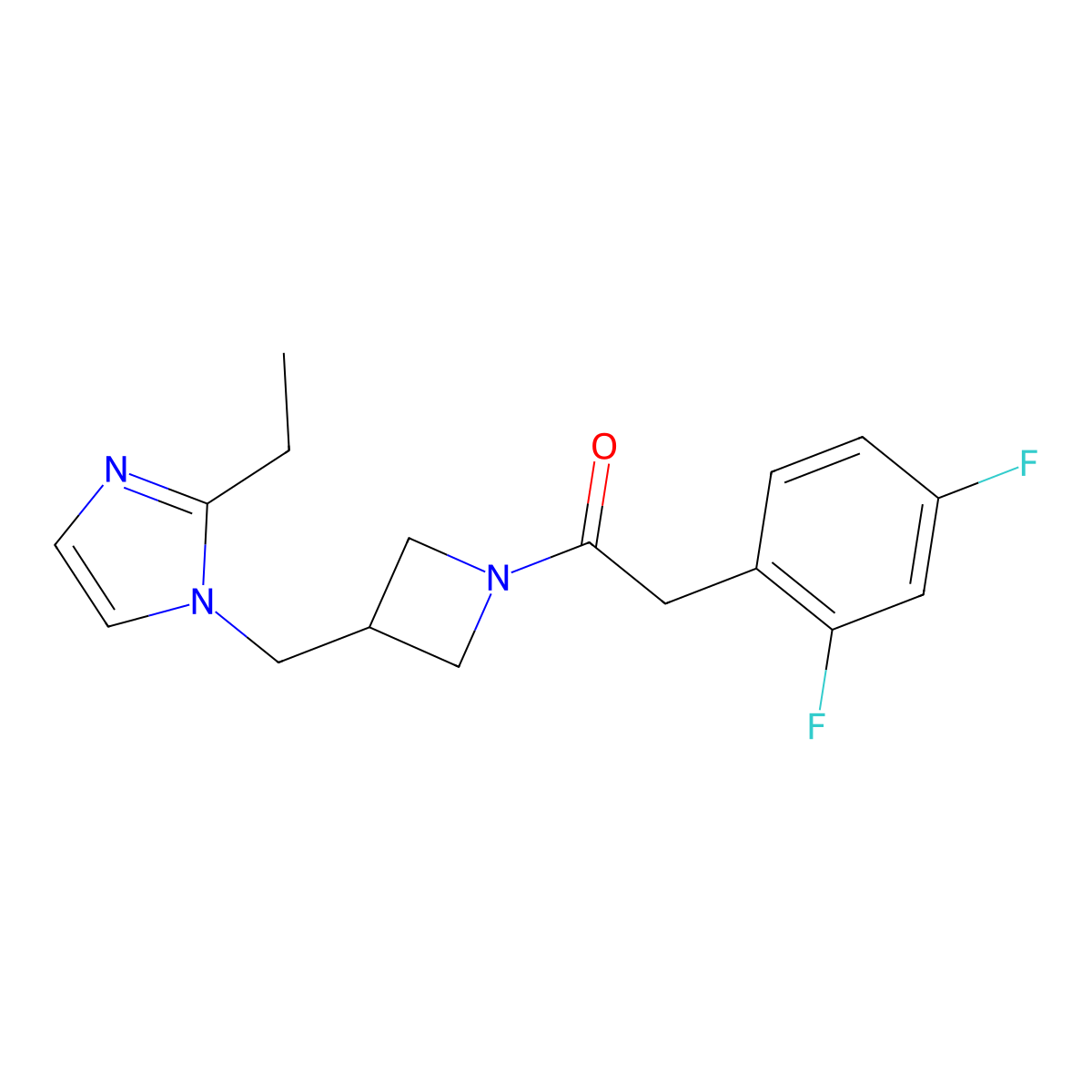 2-(2,4-difluorophenyl)-1-{3-[(2-ethyl-1H-imidazol-1-yl)methyl]azetidin-1-yl}ethan-1-one molecular structure, CAS 2741954-72-1