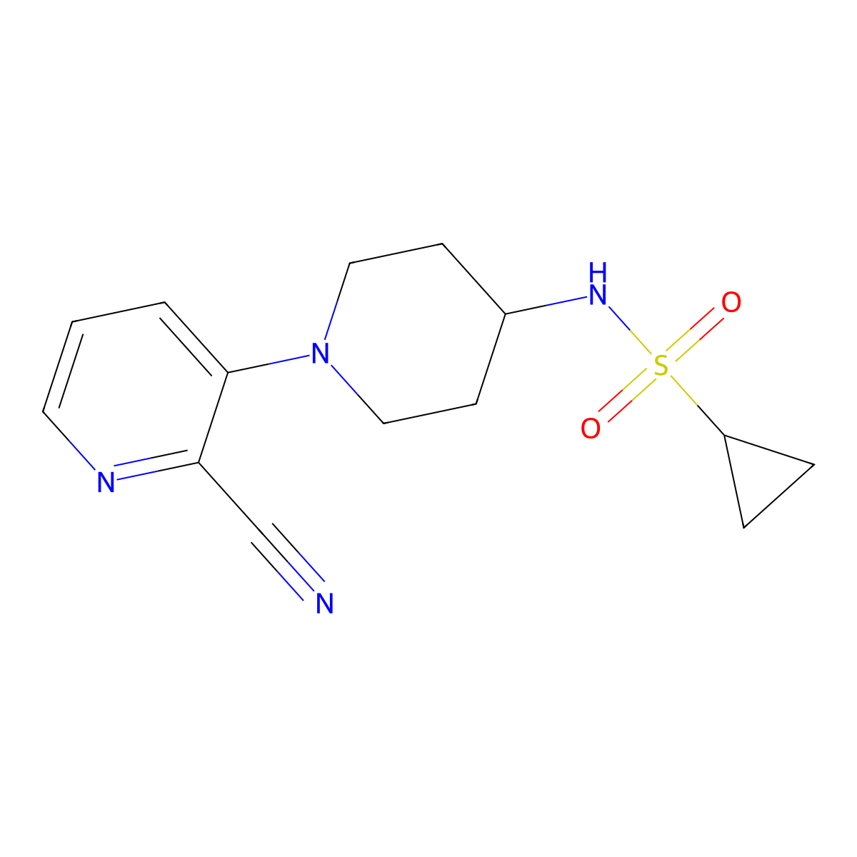 N-[1-(2-cyanopyridin-3-yl)piperidin-4-yl]cyclopropanesulfonamide molecular structure, CAS 2741954-75-4