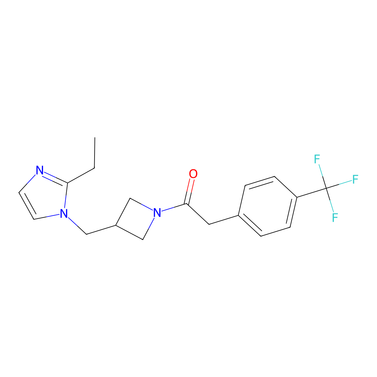 1-{3-[(2-ethyl-1H-imidazol-1-yl)methyl]azetidin-1-yl}-2-[4-(trifluoromethyl)phenyl]ethan-1-one molecular structure, CAS 2741954-76-5