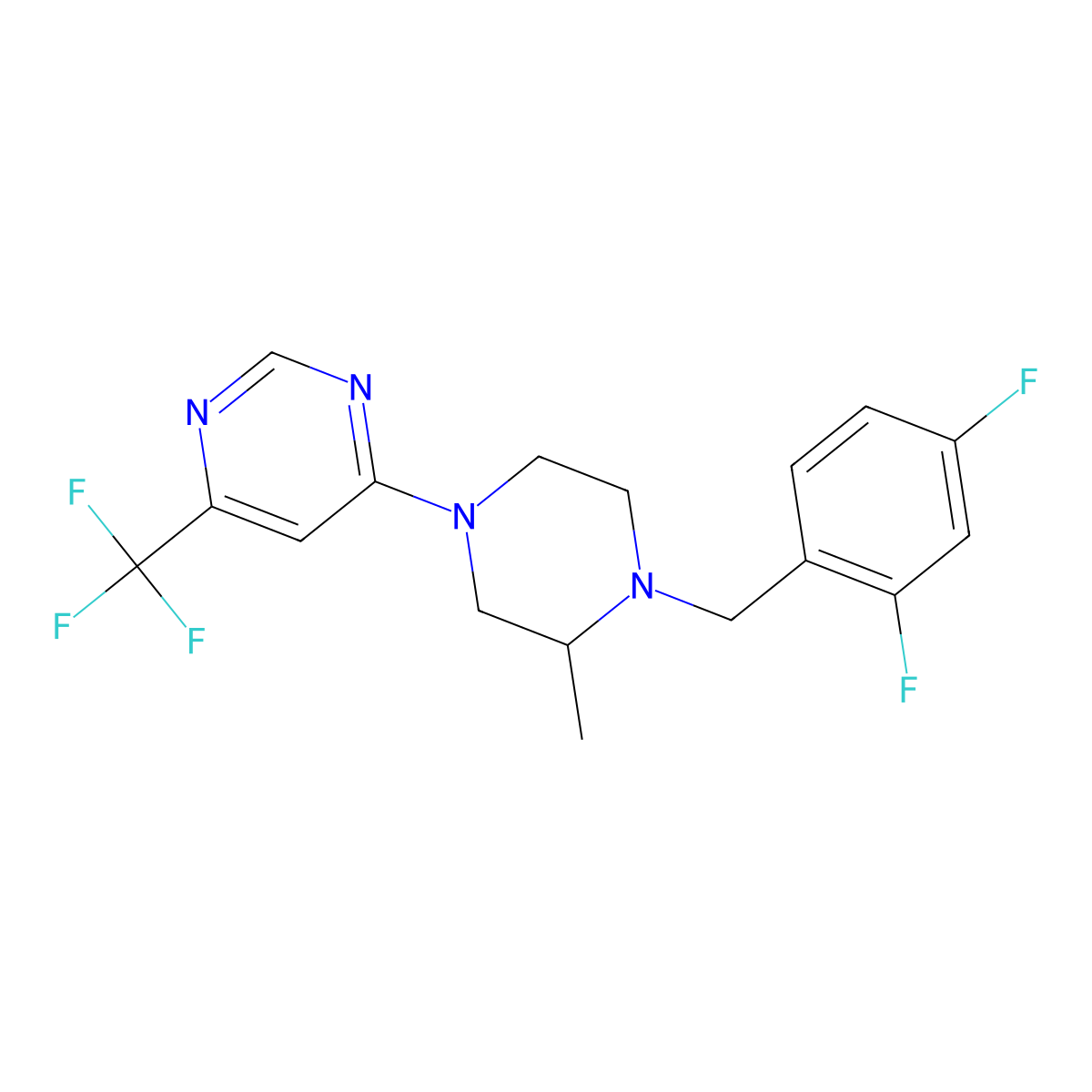 4-{4-[(2,4-Difluorophenyl)methyl]-3-methylpiperazin-1-yl}-6-(trifluoromethyl)pyrimidine molecular structure, CAS 2741954-78-7