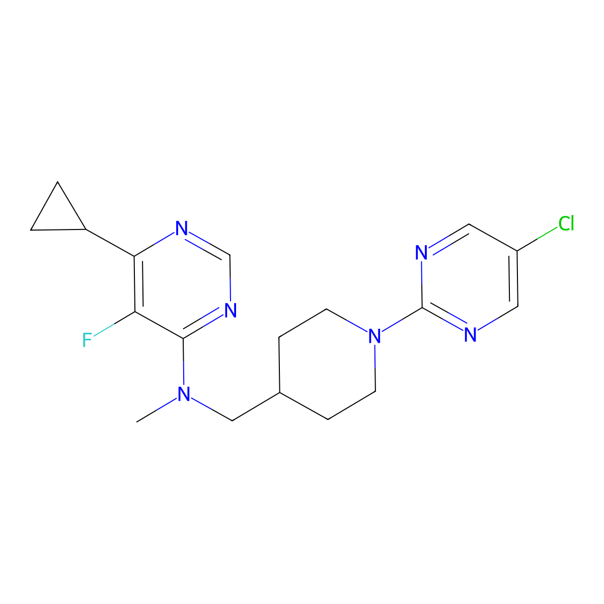 N-{[1-(5-chloropyrimidin-2-yl)piperidin-4-yl]methyl}-6-cyclopropyl-5-fluoro-N-methylpyrimidin-4-amine molecular structure, CAS 2741954-79-8