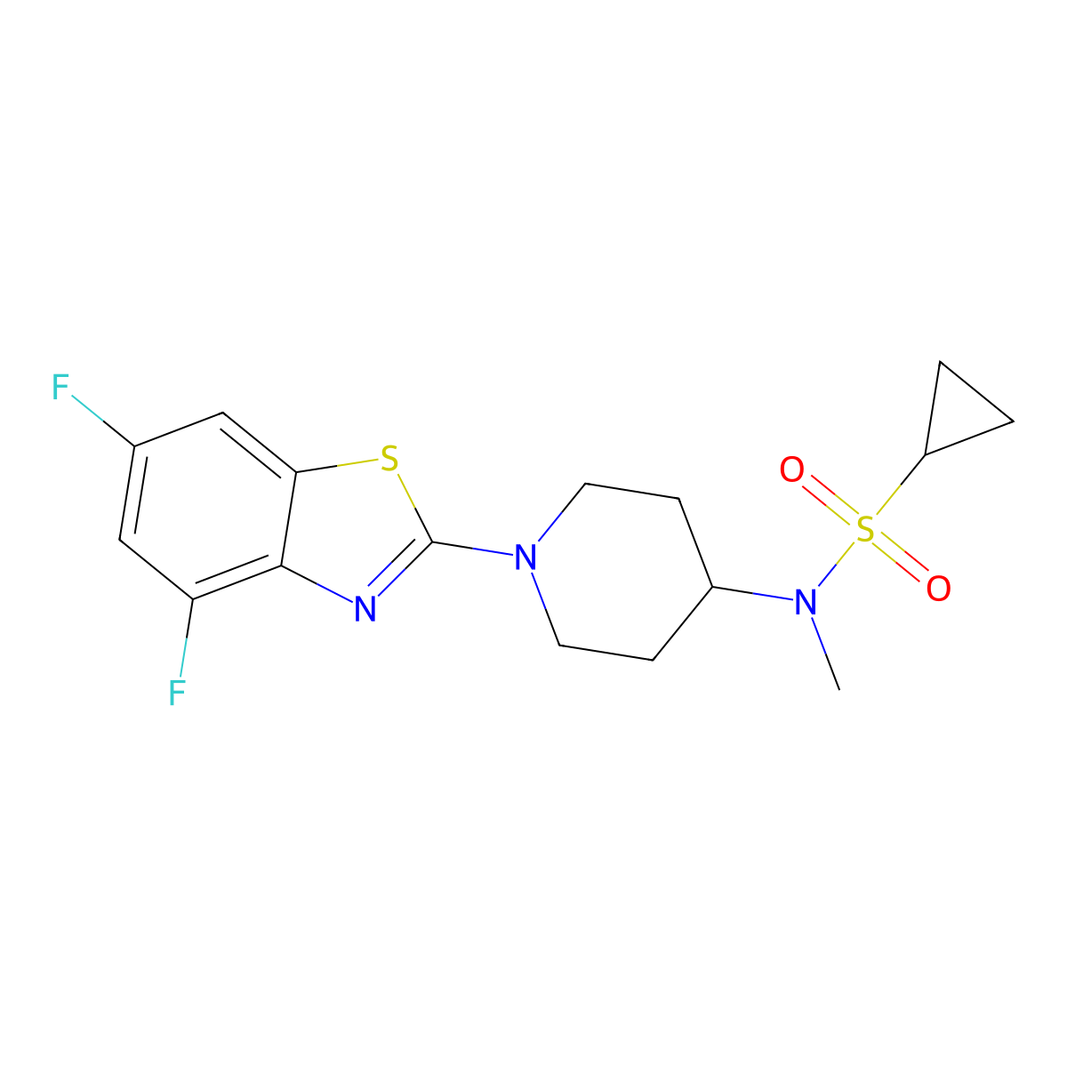 N-[1-(4,6-difluoro-1,3-benzothiazol-2-yl)piperidin-4-yl]-N-methylcyclopropanesulfonamide molecular structure, CAS 2741954-81-2