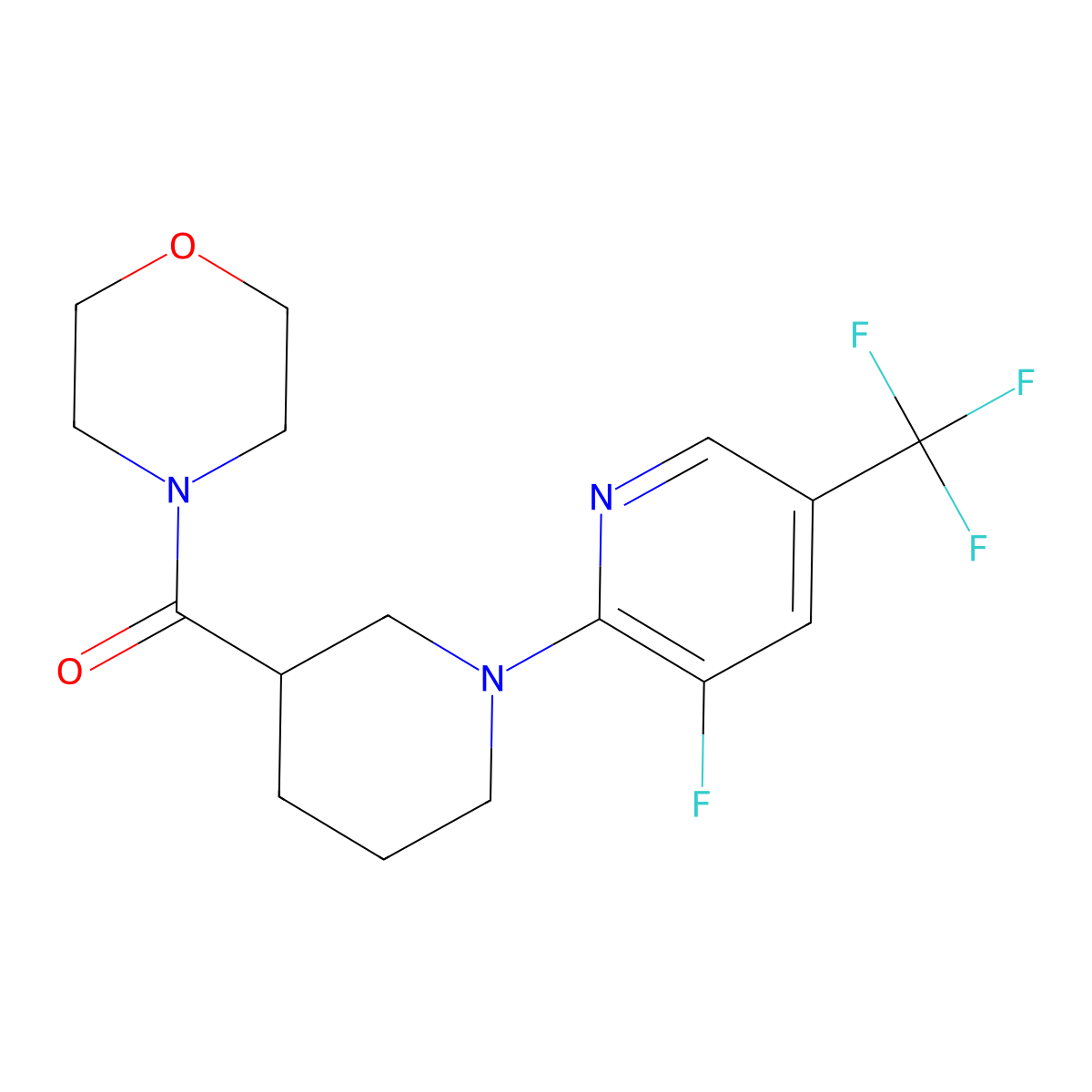 4-{1-[3-Fluoro-5-(trifluoromethyl)pyridin-2-yl]piperidine-3-carbonyl}morpholine molecular structure, CAS 2741954-85-6