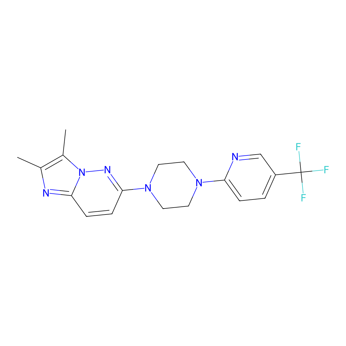 1-{2,3-Dimethylimidazo[1,2-b]pyridazin-6-yl}-4-[5-(trifluoromethyl)pyridin-2-yl]piperazine molecular structure, CAS 2741954-86-7