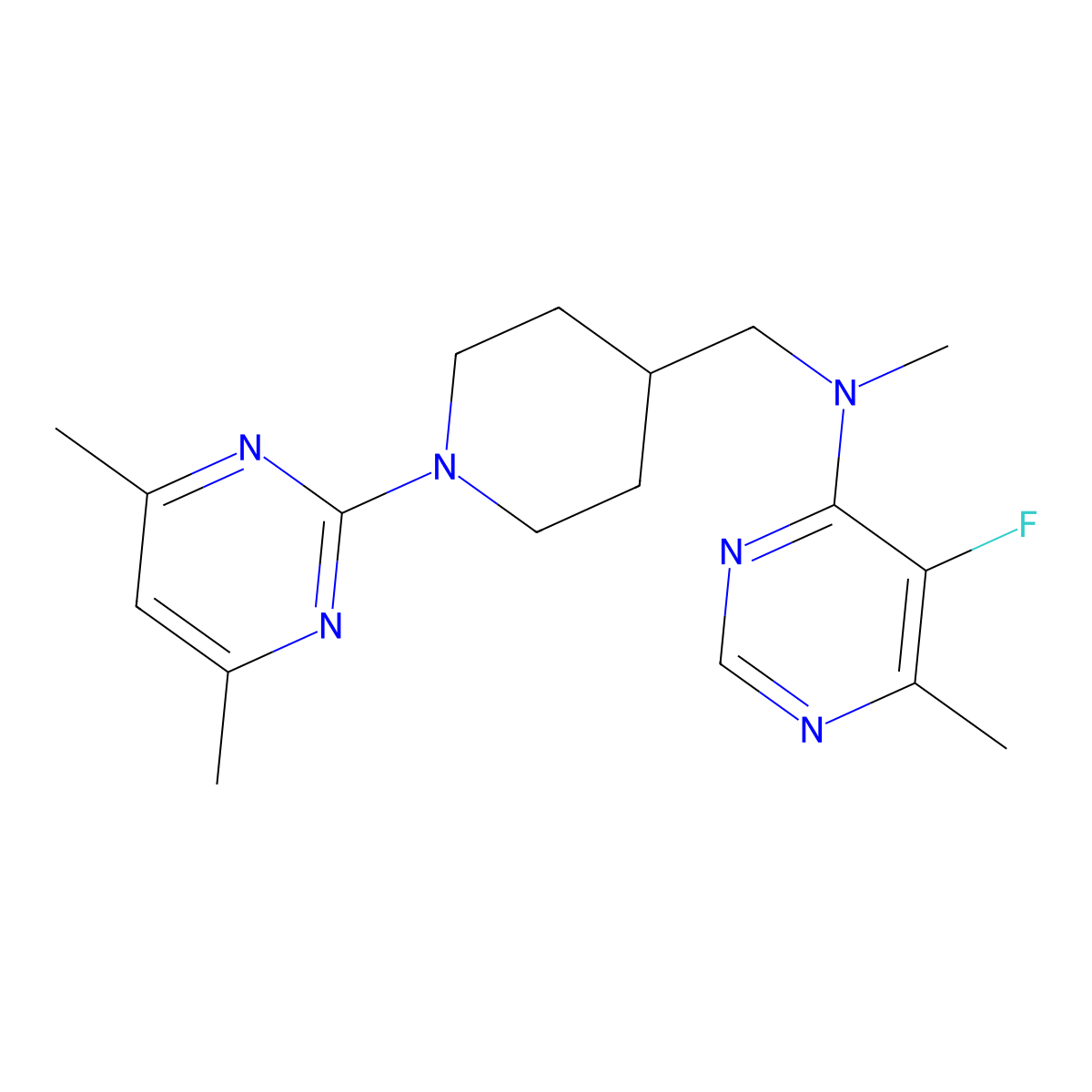 N-{[1-(4,6-dimethylpyrimidin-2-yl)piperidin-4-yl]methyl}-5-fluoro-N,6-dimethylpyrimidin-4-amine molecular structure, CAS 2741954-87-8