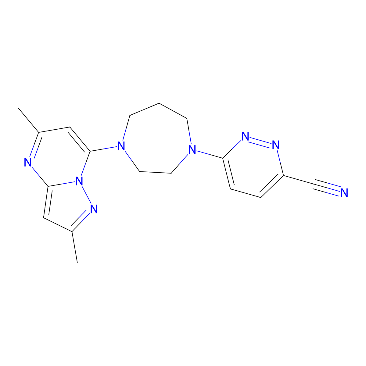 6-(4-{2,5-Dimethylpyrazolo[1,5-a]pyrimidin-7-yl}-1,4-diazepan-1-yl)pyridazine-3-carbonitrile molecular structure, CAS 2741954-89-0