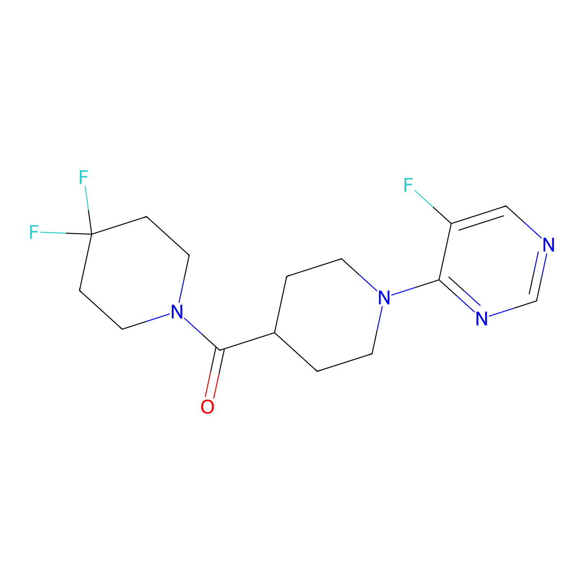 4-[4-(4,4-Difluoropiperidine-1-carbonyl)piperidin-1-yl]-5-fluoropyrimidine molecular structure, CAS 2741954-91-4