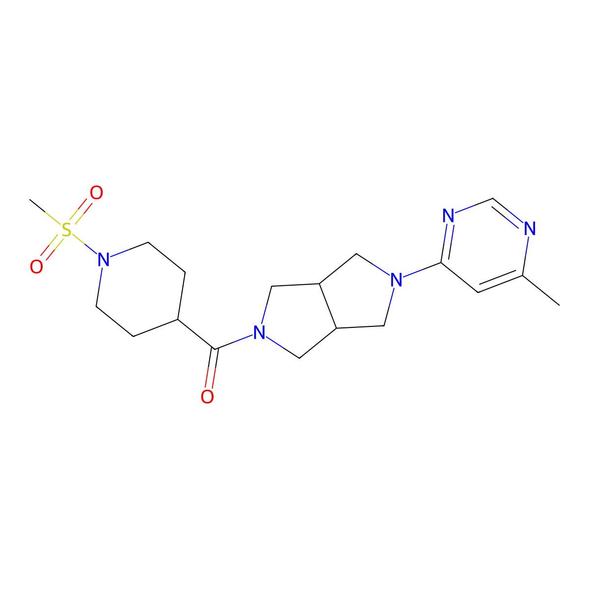 4-[5-(1-Methanesulfonylpiperidine-4-carbonyl)-octahydropyrrolo[3,4-c]pyrrol-2-yl]-6-methylpyrimidine molecular structure, CAS 2741954-92-5