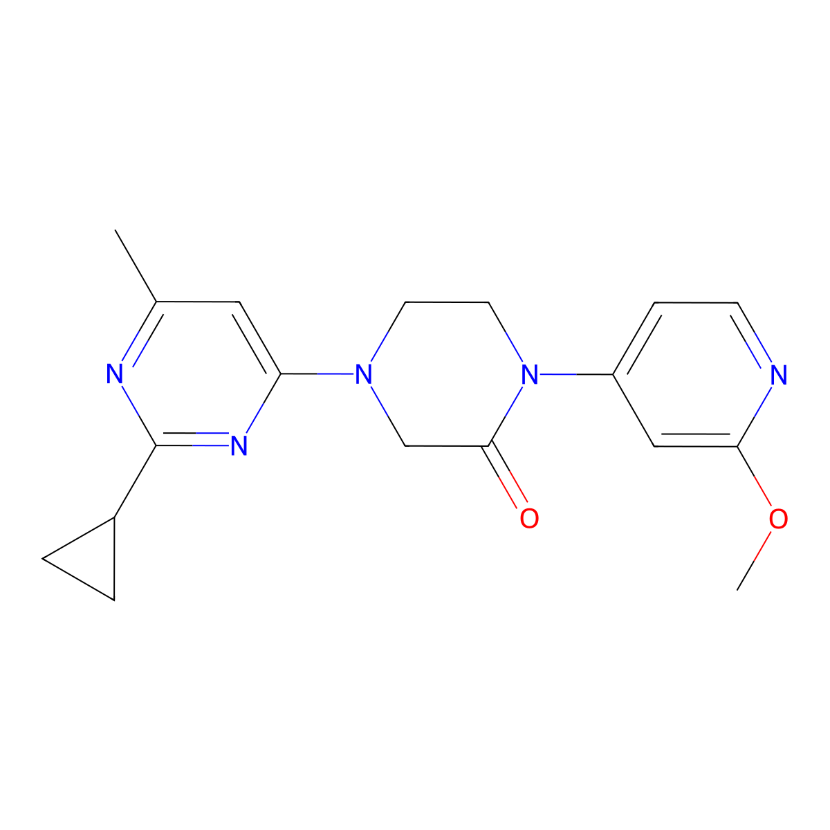 4-(2-Cyclopropyl-6-methylpyrimidin-4-yl)-1-(2-methoxypyridin-4-yl)piperazin-2-one molecular structure, CAS 2741954-93-6