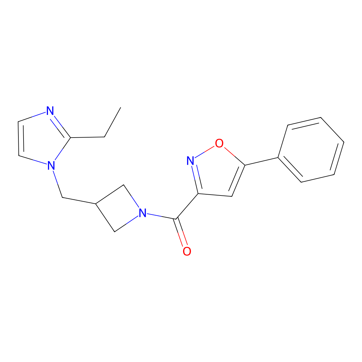 3-{3-[(2-ethyl-1H-imidazol-1-yl)methyl]azetidine-1-carbonyl}-5-phenyl-1,2-oxazole molecular structure, CAS 2741954-98-1