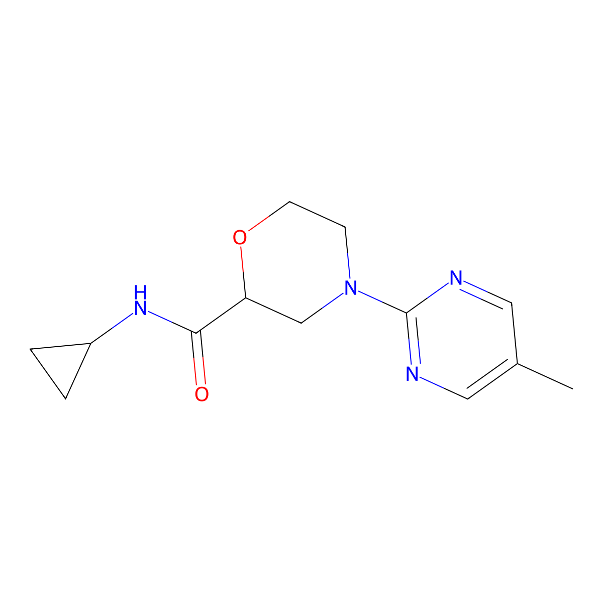 N-cyclopropyl-4-(5-methylpyrimidin-2-yl)morpholine-2-carboxamide molecular structure, CAS 2741955-05-3