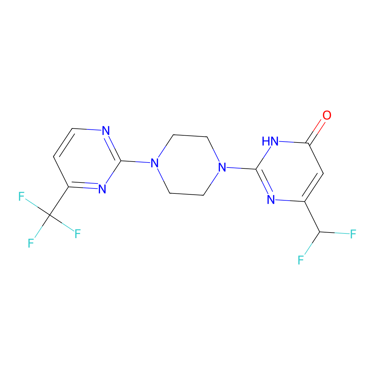 6-(Difluoromethyl)-2-{4-[4-(trifluoromethyl)pyrimidin-2-yl]piperazin-1-yl}-3,4-dihydropyrimidin-4-one molecular structure, CAS 2741955-06-4