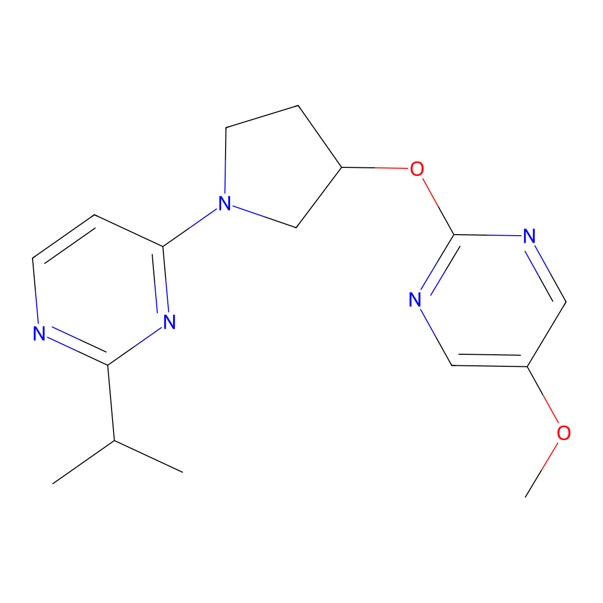 4-{3-[(5-Methoxypyrimidin-2-yl)oxy]pyrrolidin-1-yl}-2-(propan-2-yl)pyrimidine molecular structure, CAS 2741955-07-5