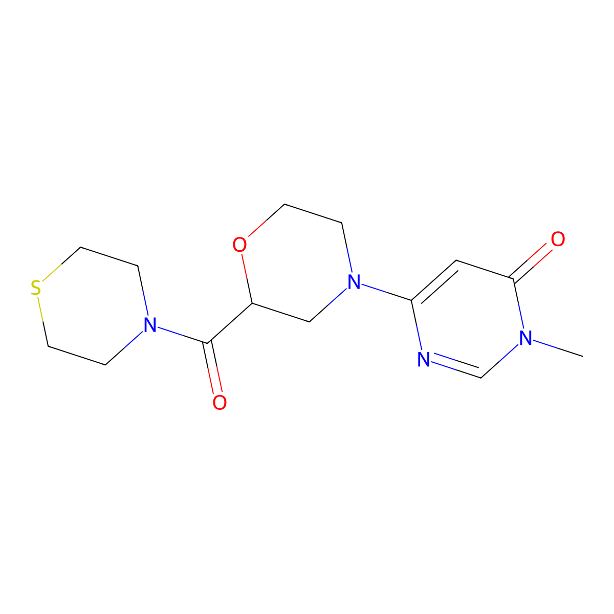 3-Methyl-6-[2-(thiomorpholine-4-carbonyl)morpholin-4-yl]-3,4-dihydropyrimidin-4-one molecular structure, CAS 2741955-10-0