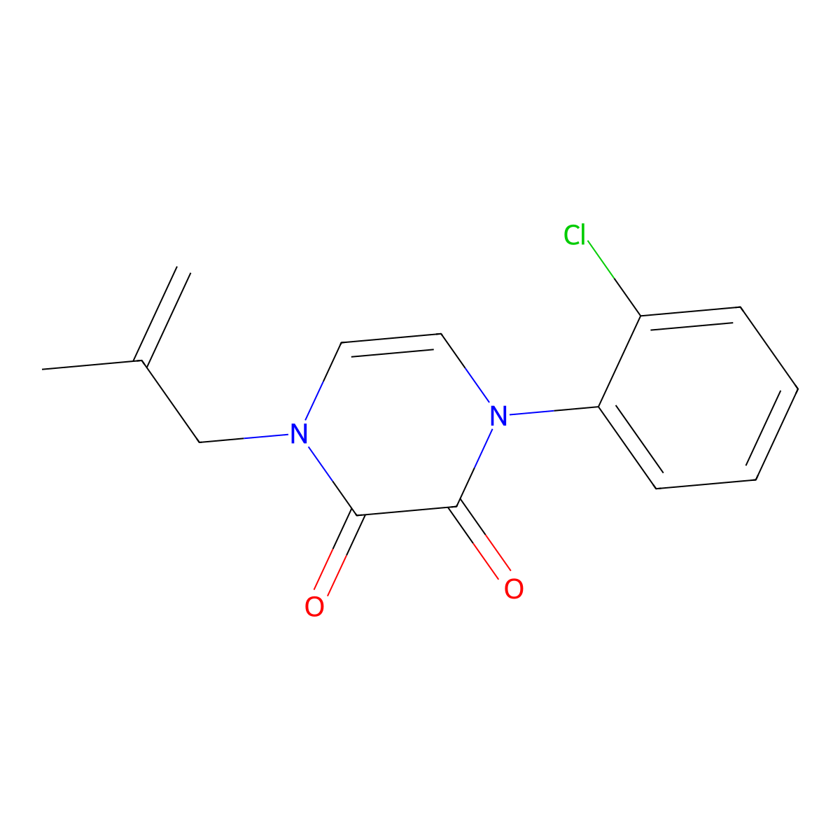 1-(2-Chlorophenyl)-4-(2-methylprop-2-en-1-yl)-1,2,3,4-tetrahydropyrazine-2,3-dione molecular structure, CAS 2741955-13-3