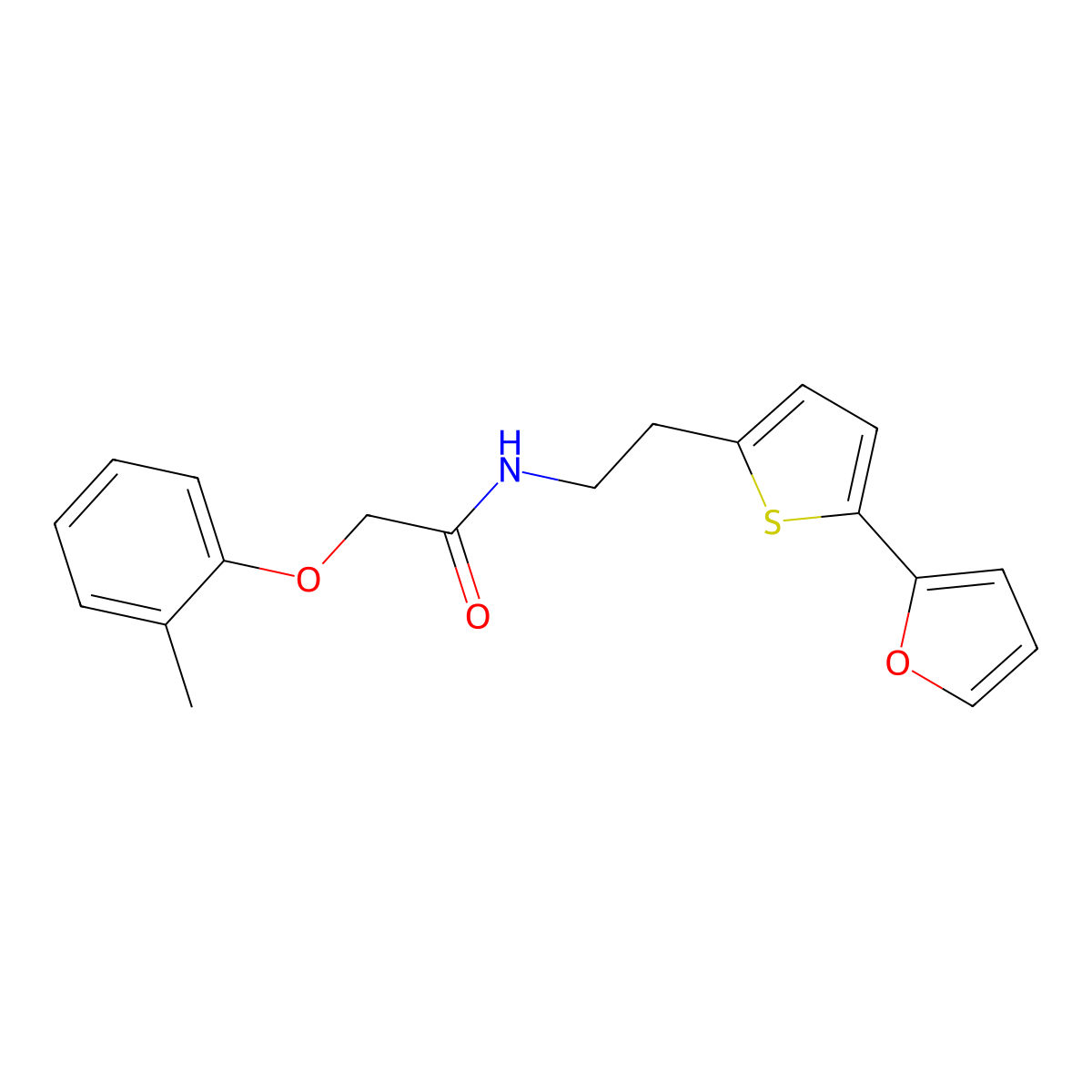N-{2-[5-(furan-2-yl)thiophen-2-yl]ethyl}-2-(2-methylphenoxy)acetamide molecular structure, CAS 2741955-14-4