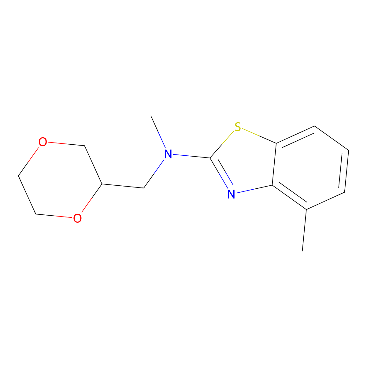 N-[(1,4-dioxan-2-yl)methyl]-N,4-dimethyl-1,3-benzothiazol-2-amine molecular structure, CAS 2741955-15-5