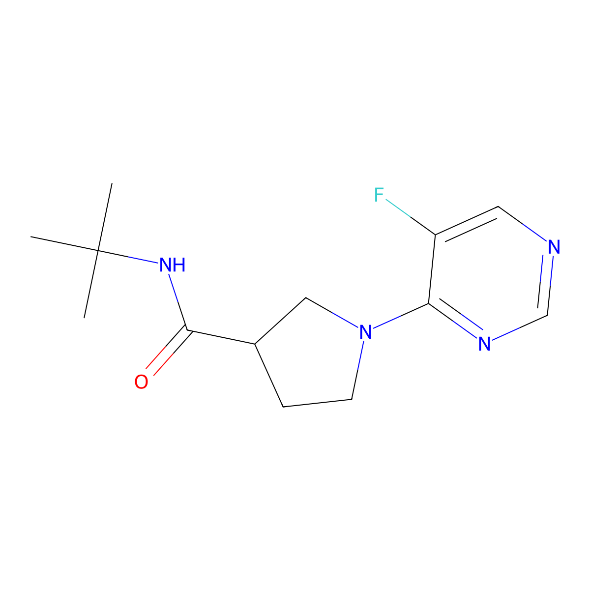 N-tert-butyl-1-(5-fluoropyrimidin-4-yl)pyrrolidine-3-carboxamide molecular structure, CAS 2741955-17-7