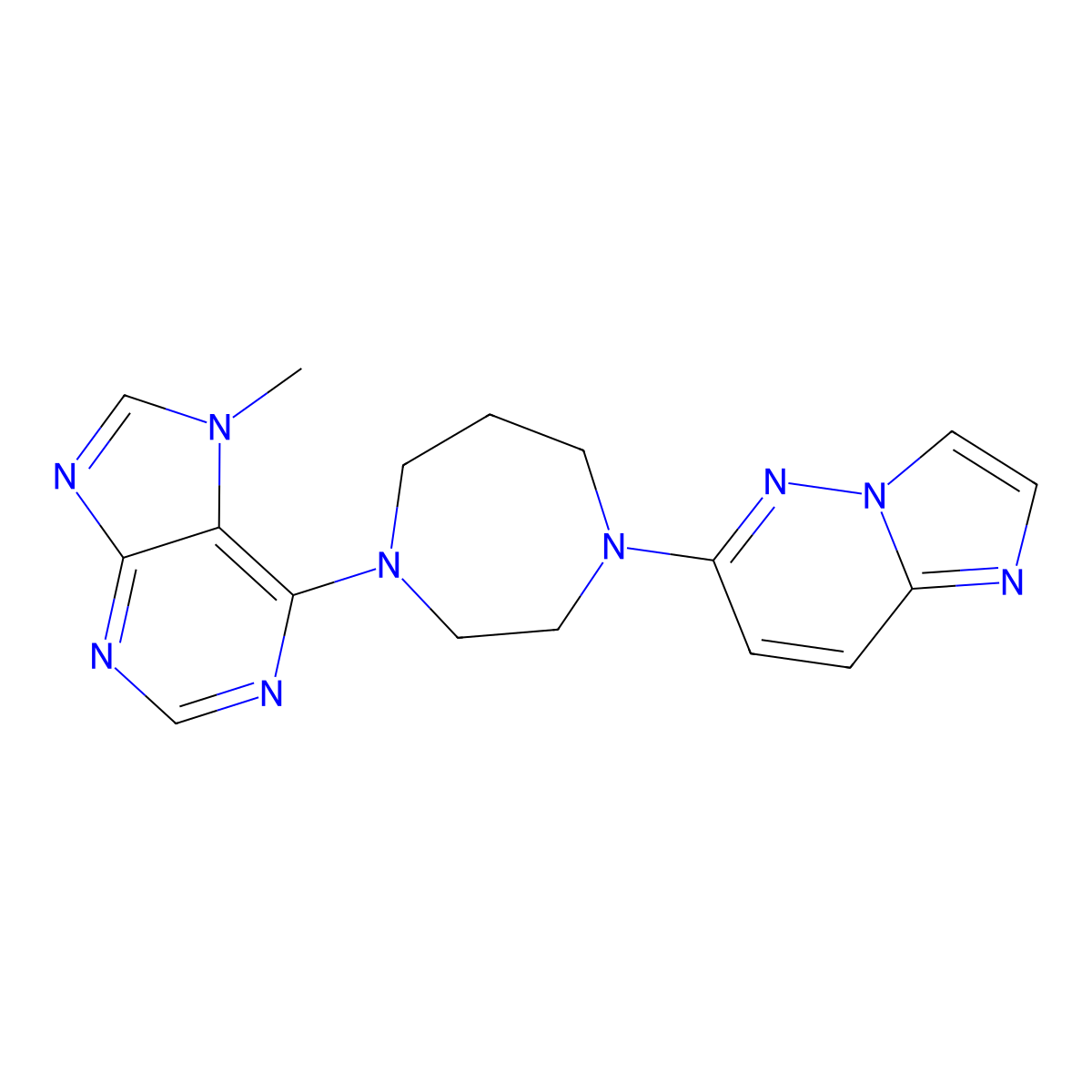 6-(4-{imidazo[1,2-b]pyridazin-6-yl}-1,4-diazepan-1-yl)-7-methyl-7H-purine molecular structure, CAS 2741955-18-8