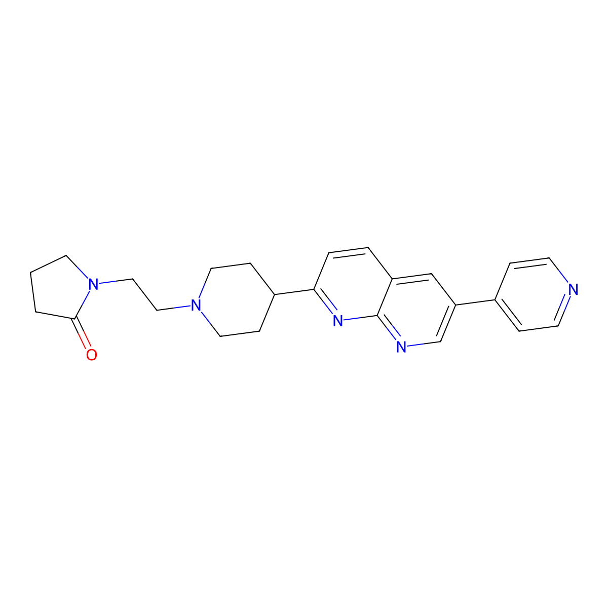 1-(2-{4-[6-(Pyridin-4-yl)-1,8-naphthyridin-2-yl]piperidin-1-yl}ethyl)pyrrolidin-2-one molecular structure, CAS 2741955-22-4
