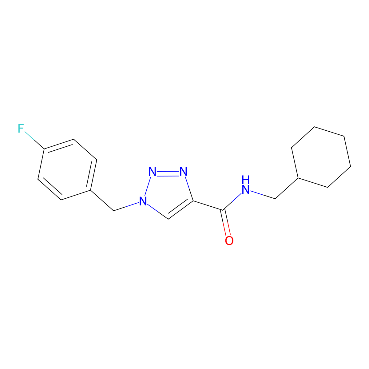 N-(cyclohexylmethyl)-1-[(4-fluorophenyl)methyl]-1H-1,2,3-triazole-4-carboxamide molecular structure, CAS 2741955-23-5