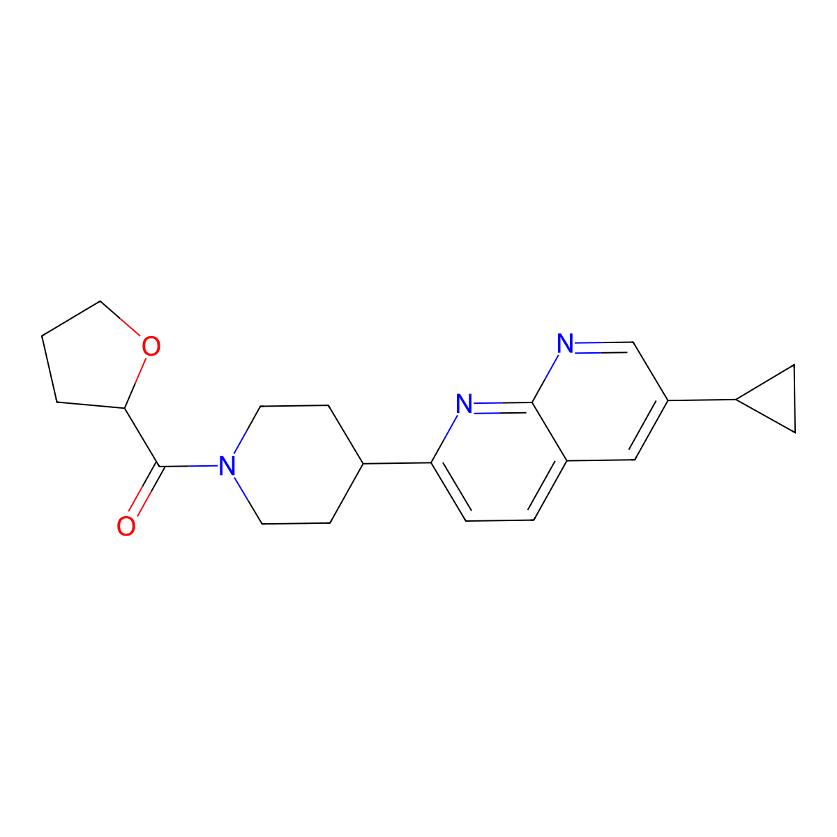6-Cyclopropyl-2-[1-(oxolane-2-carbonyl)piperidin-4-yl]-1,8-naphthyridine molecular structure, CAS 2741955-25-7