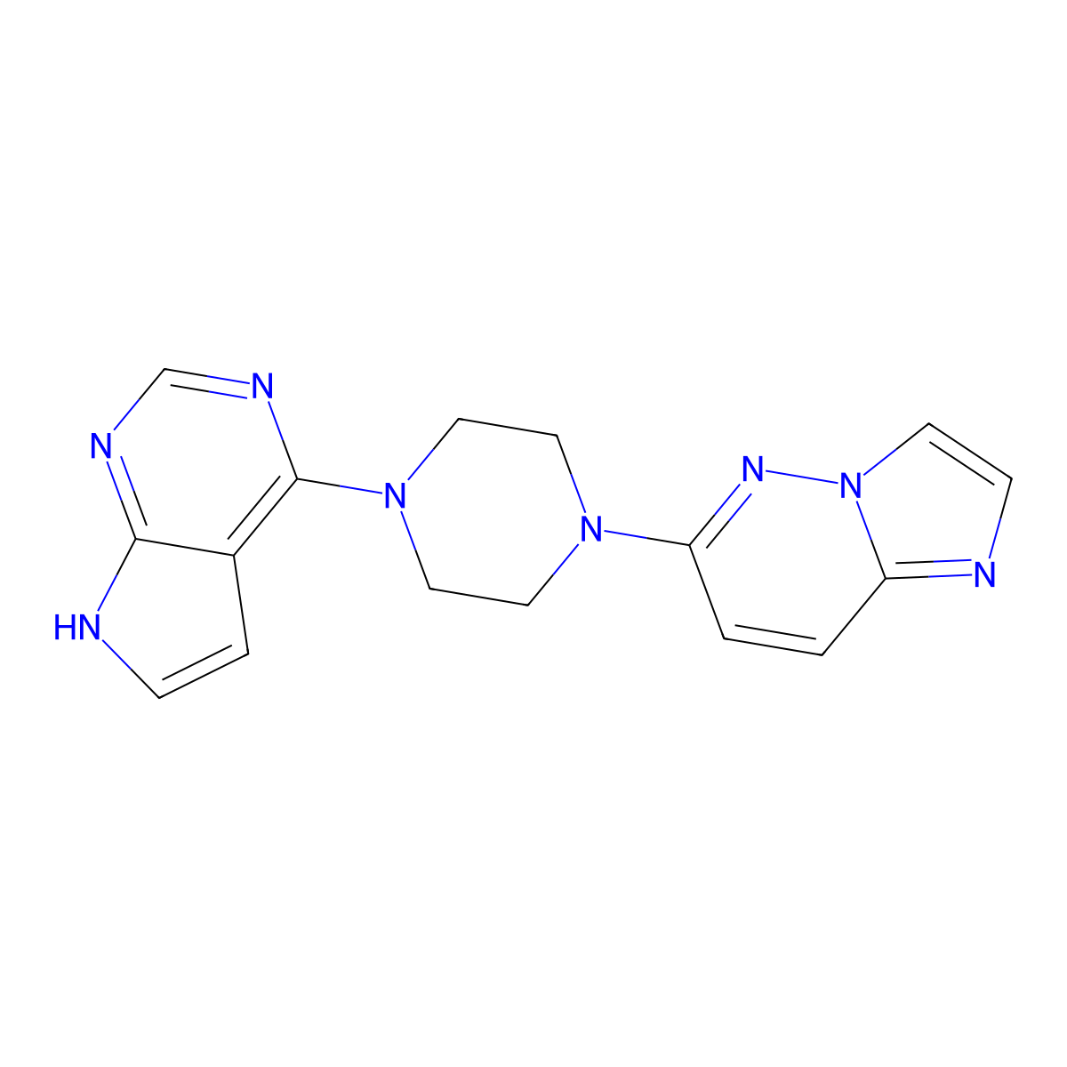 1-{imidazo[1,2-b]pyridazin-6-yl}-4-{7H-pyrrolo[2,3-d]pyrimidin-4-yl}piperazine molecular structure, CAS 2741955-26-8