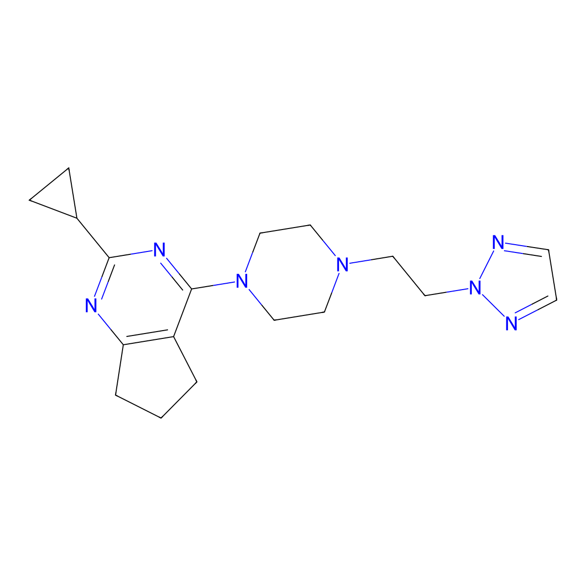 1-{2-cyclopropyl-5H,6H,7H-cyclopenta[d]pyrimidin-4-yl}-4-[2-(2H-1,2,3-triazol-2-yl)ethyl]piperazine molecular structure, CAS 2741955-28-0