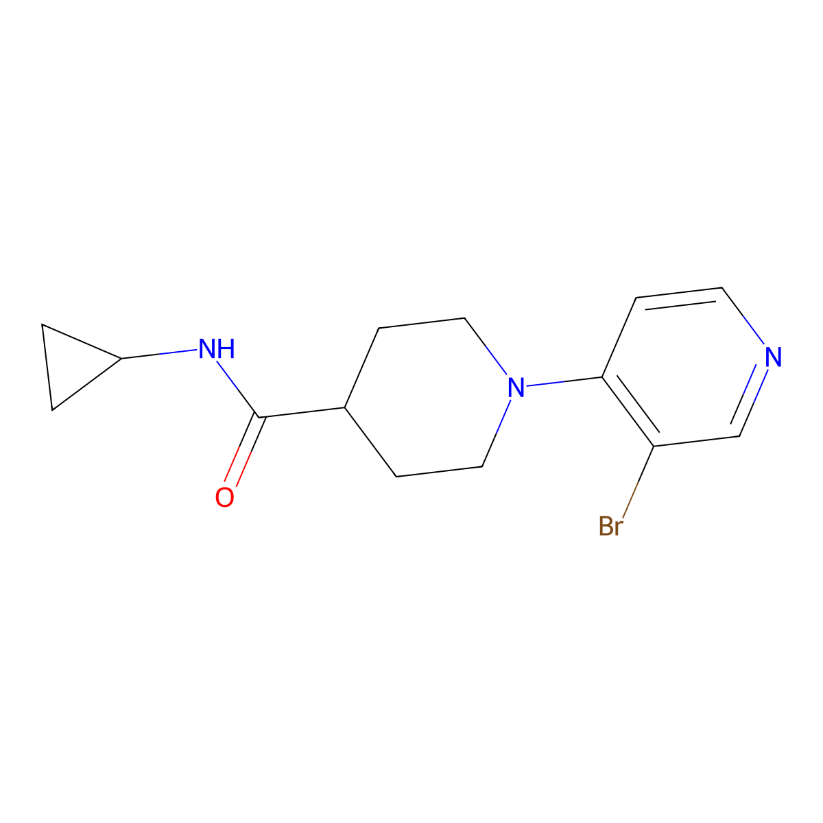 1-(3-bromopyridin-4-yl)-N-cyclopropylpiperidine-4-carboxamide molecular structure, CAS 2741955-29-1