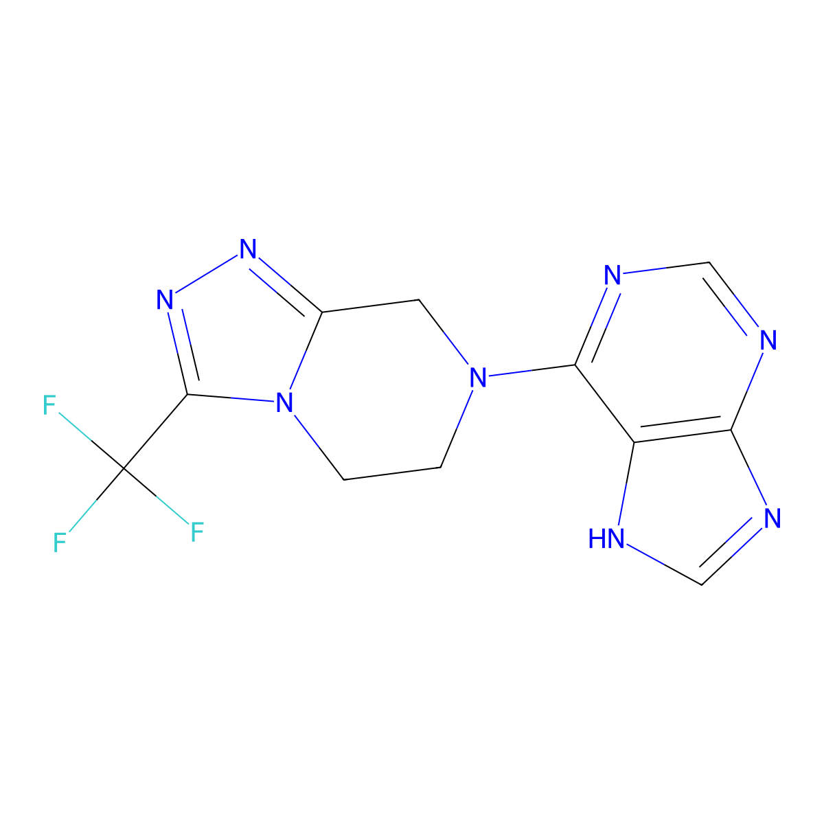 6-[3-(trifluoromethyl)-5H,6H,7H,8H-[1,2,4]triazolo[4,3-a]pyrazin-7-yl]-9H-purine molecular structure, CAS 2741955-32-6