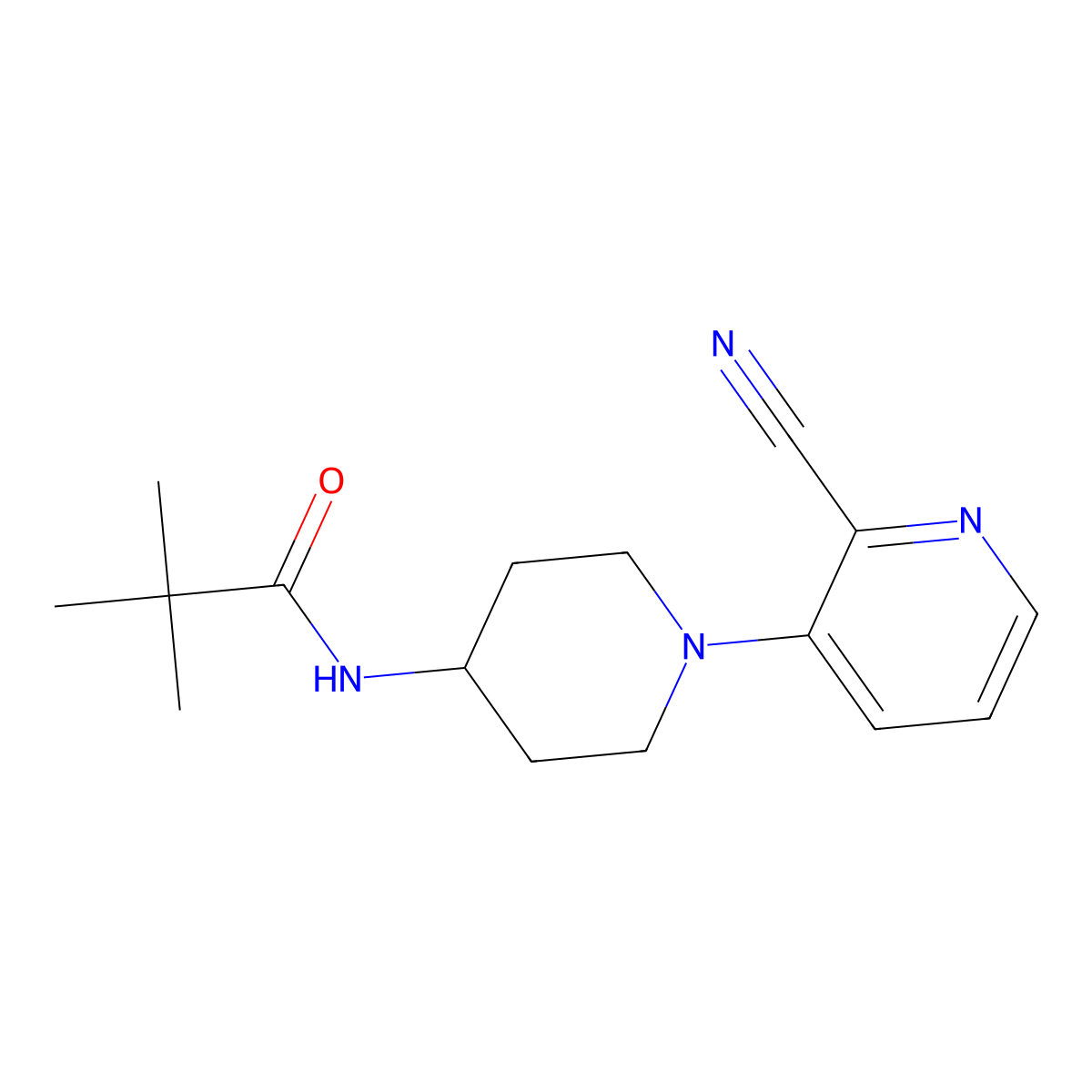 N-[1-(2-cyanopyridin-3-yl)piperidin-4-yl]-2,2-dimethylpropanamide molecular structure, CAS 2741955-34-8