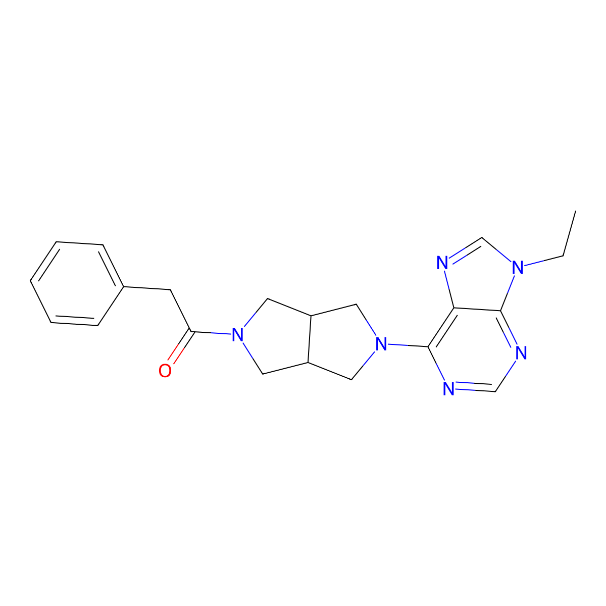 1-[5-(9-ethyl-9H-purin-6-yl)-octahydropyrrolo[3,4-c]pyrrol-2-yl]-2-phenylethan-1-one molecular structure, CAS 2741955-39-3