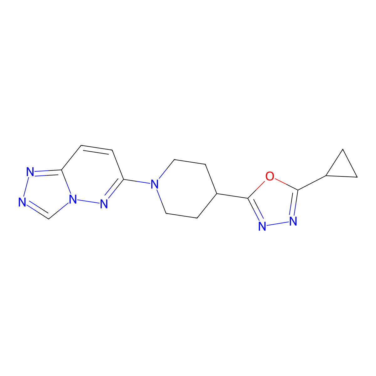 4-(5-Cyclopropyl-1,3,4-oxadiazol-2-yl)-1-{[1,2,4]triazolo[4,3-b]pyridazin-6-yl}piperidine molecular structure, CAS 2741955-40-6