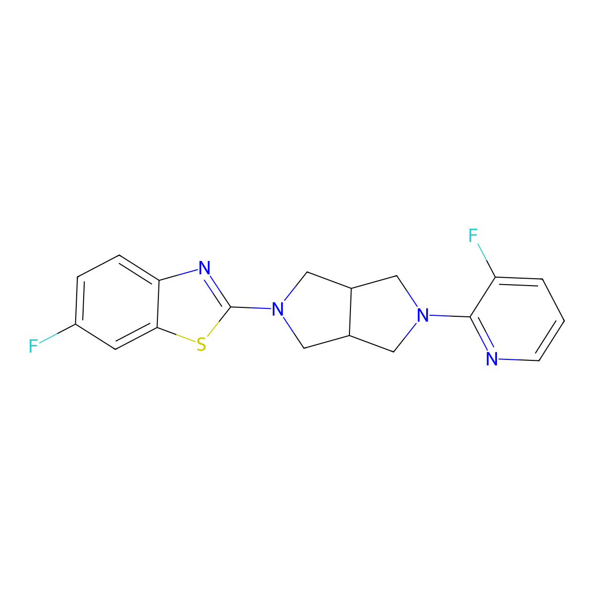 6-Fluoro-2-[5-(3-fluoropyridin-2-yl)-octahydropyrrolo[3,4-c]pyrrol-2-yl]-1,3-benzothiazole molecular structure, CAS 2741955-43-9