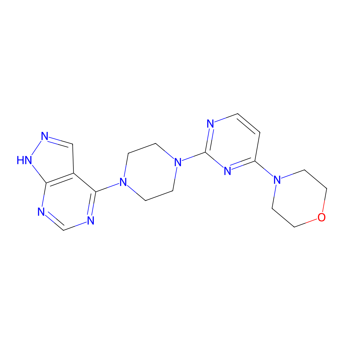 4-[2-(4-{1H-pyrazolo[3,4-d]pyrimidin-4-yl}piperazin-1-yl)pyrimidin-4-yl]morpholine molecular structure, CAS 2741955-47-3