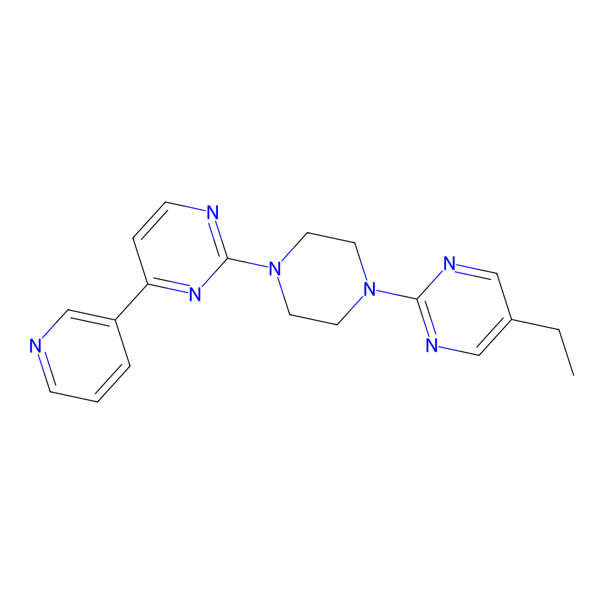 2-[4-(5-Ethylpyrimidin-2-yl)piperazin-1-yl]-4-(pyridin-3-yl)pyrimidine molecular structure, CAS 2741955-52-0
