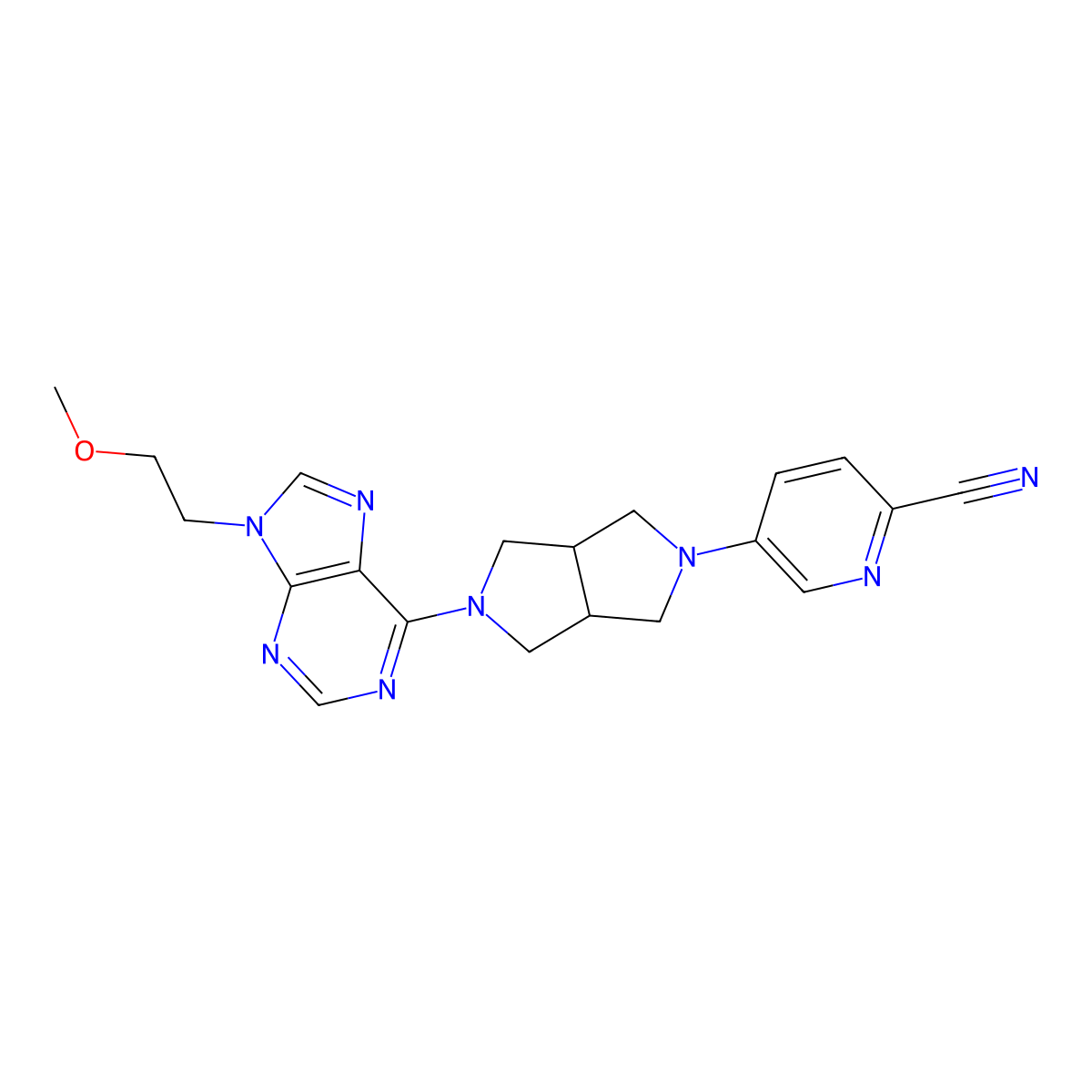 5-{5-[9-(2-methoxyethyl)-9H-purin-6-yl]-octahydropyrrolo[3,4-c]pyrrol-2-yl}pyridine-2-carbonitrile molecular structure, CAS 2741955-60-0