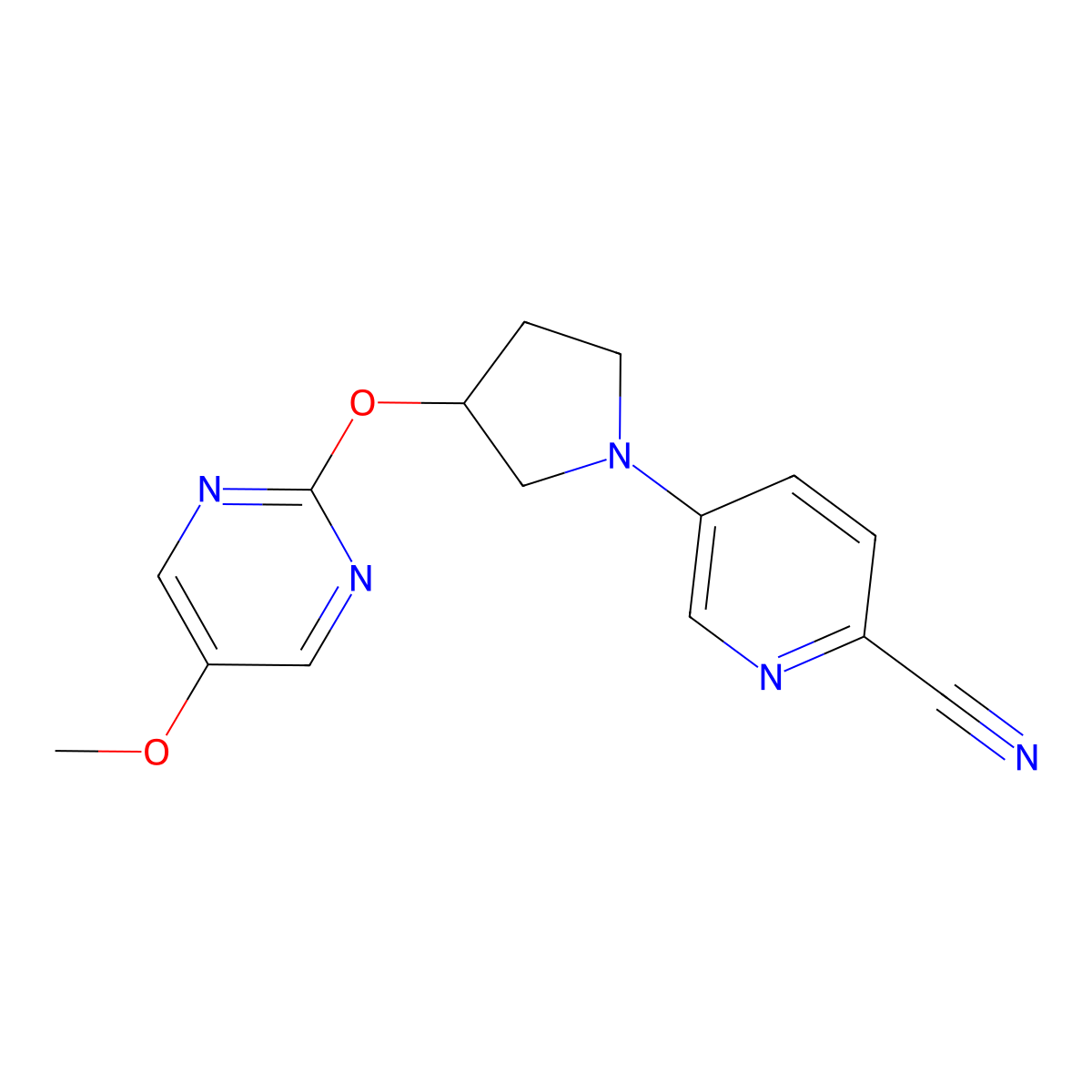 5-{3-[(5-Methoxypyrimidin-2-yl)oxy]pyrrolidin-1-yl}pyridine-2-carbonitrile molecular structure, CAS 2741955-61-1