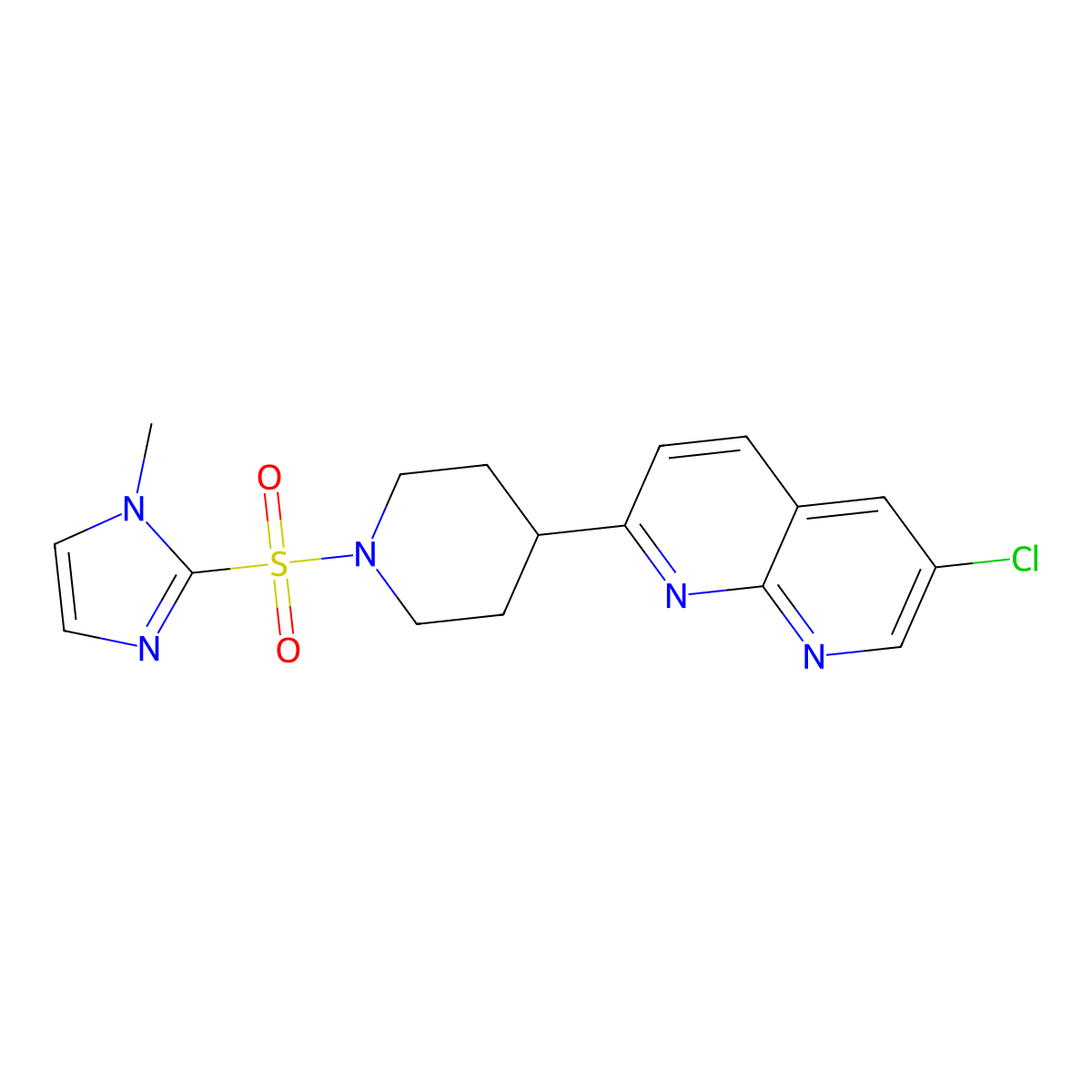 6-chloro-2-{1-[(1-methyl-1H-imidazol-2-yl)sulfonyl]piperidin-4-yl}-1,8-naphthyridine molecular structure, CAS 2741955-62-2